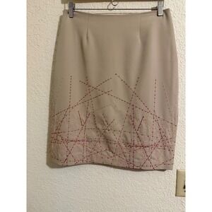 Crossing Pointe Womens Size 12 Tan Red Abstract Geometric Pencil Skirt